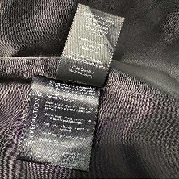 Mackage Cashmere Wool Coat Leather Trim High Removable Collar Women’s Large - Picture 14 of 14